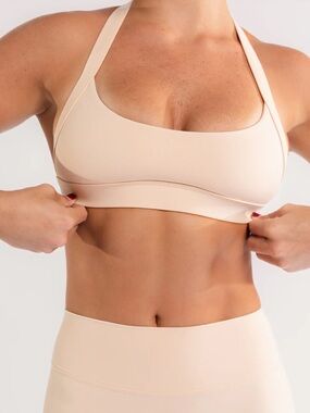 Emanh Athletics Halter Sports Bra in Sand Dollar (Tan)